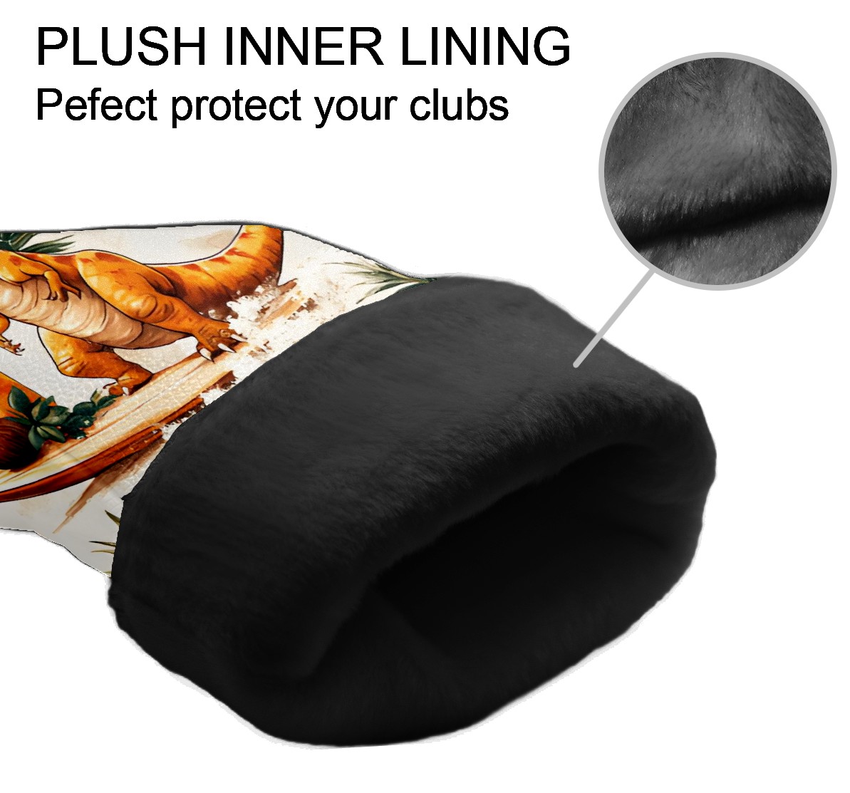 Golf Club Covers, Cream Dino Tropical Premium PU Leather Driver Hybrid Putter Head Covers with Velvet Lining, Waterproof Golf Gifts for Men Women