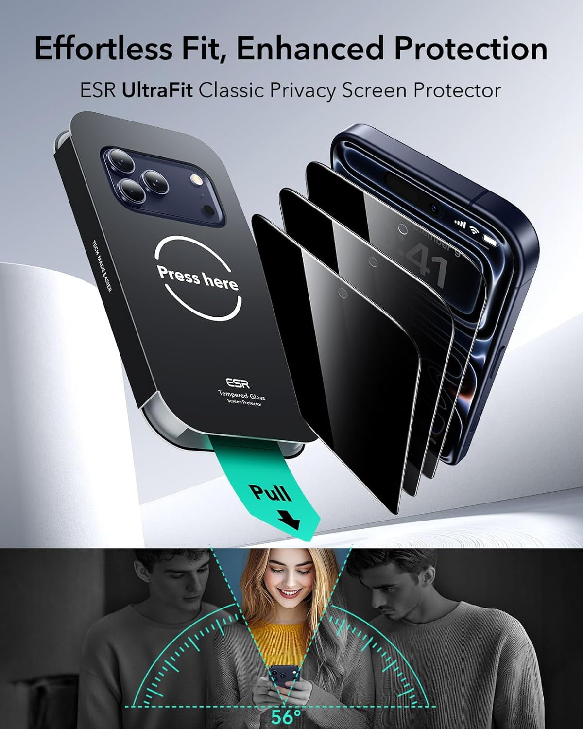 3 Pack for iPhone 17 Pro Privacy Screen Protector, Military Grade Shatterproof, 9H Hardness, Anti-spy Tempered Glass with UltraFit Tray
