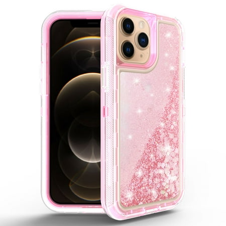 NIFFPD Phone Case iPhone 13 Pro Max Bling Glitter Quicksand Sparkle Clear & Shockproof Protective Cover iPhone 13 Pro Max Case for Women Girls Cute Pink