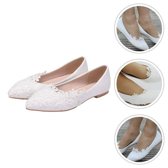 MERRYHAPY 1 Pair Elegant White Lace Wedding Shoes for Women, Pointed Toe, Lightweight Bridal Footwear, Stylish and Comfortable