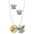 thumbnail image 1 of Delight Jewelry Goldtone Large Disc Letter - T - 3/4'' Silver tone Guardian Angel Charm Necklace and Stud Earrings, 1 of 4