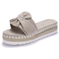 thumbnail image 4 of Woobling Sandales Compensées d'Été pour Femmes, Espadrilles à Nœud, Plateforme, à Enfiler, Talon Compensé, Claquettes, Kaki, 6, 4 of 11