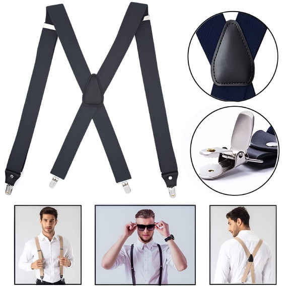TELOLY Men's Adjustable Polyester Suspenders, Black