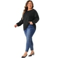 thumbnail image 3 of DARING DIVA Women's Plus Long Sleeve Shimmer Glitter Blouse 1X Black, 3 of 6