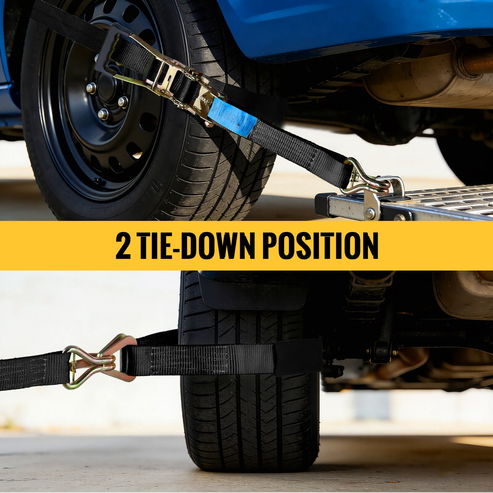 TLGREEN 4 Pack Wheel Straps + Axle Straps Kit for Trailers – 2” x 10’ Ratchet Straps with J Hooks & 36” Axle Straps, 10,000LB Break Strength, Non-Scratch Protection for Truck, SUV, ATV, UTV,Black