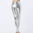thumbnail image 5 of Women High Waisted Shiny Metallic Stretch Leggings Wet Look Sexy Skinny Tights Pants Trousers Clubwear, 5 of 6