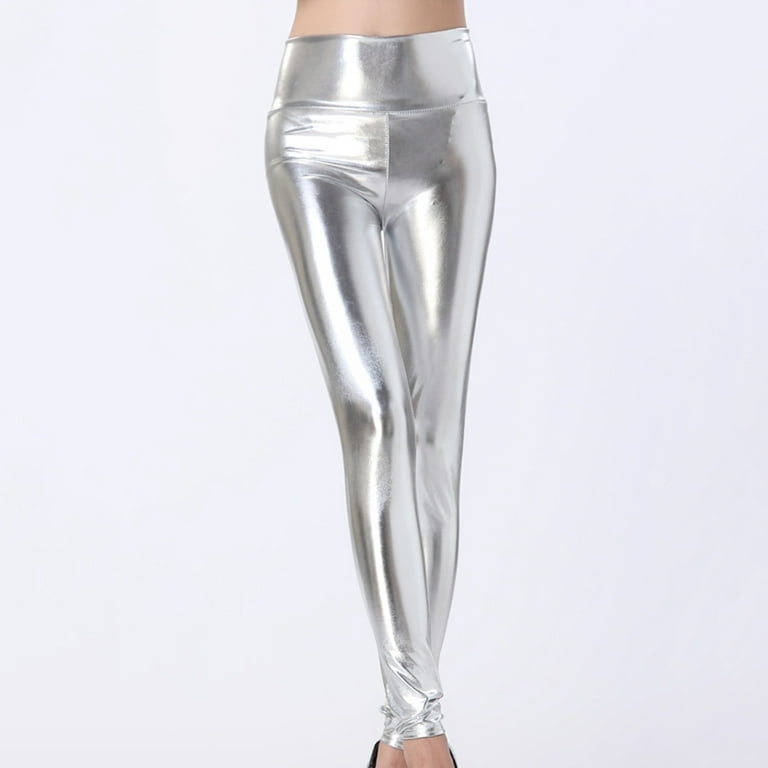 Womens Sport Leather Leggings Glossy High Rise Pants Breathable Stretch  Clubwear 