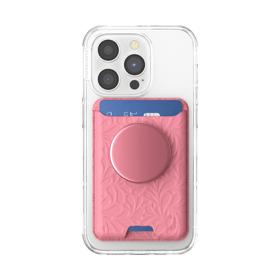PopSockets Phone Wallet for MagSafe, Phone Card Holder with Grip, Pink - Putty Tooled