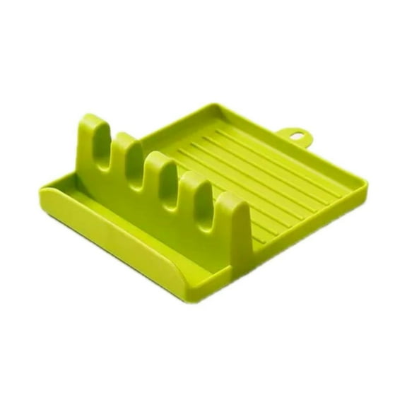 Multi - Use Kitchen Utensil Holder, Green PP Pot Lid & Spoon Rest with Oil - Water Isolation
