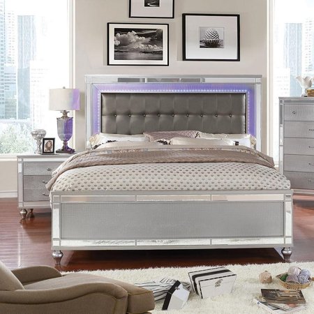 Contemporary Silver Solid Wood Queen Bedroom Set 3pcs FOA CM7977SV Brachium