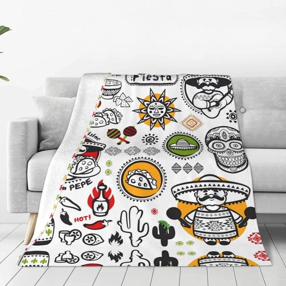Ultra-Soft Micro Fleece Blanket Cozy And Luxurious Mexican Salsa Symbols Throw For All-Season Comfort,Sofa Bed