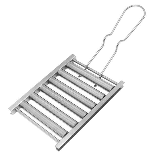 Oleegame 1PC BBQ Hot Dog Roller For Grill Portable Corn Grilling Cooker Tool Foldable Stainless Steel Sausage Roller Rack With Handle Suitable For Home And Outdoor Barbecue 5 Hot Dog Capacity (