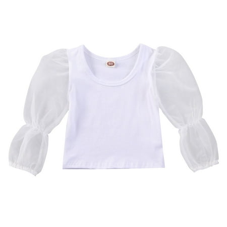

Toddler Kids Baby Girls Tops T-Shirt Sheer Long Puff Sleeve Tank Shirt Tee Vest