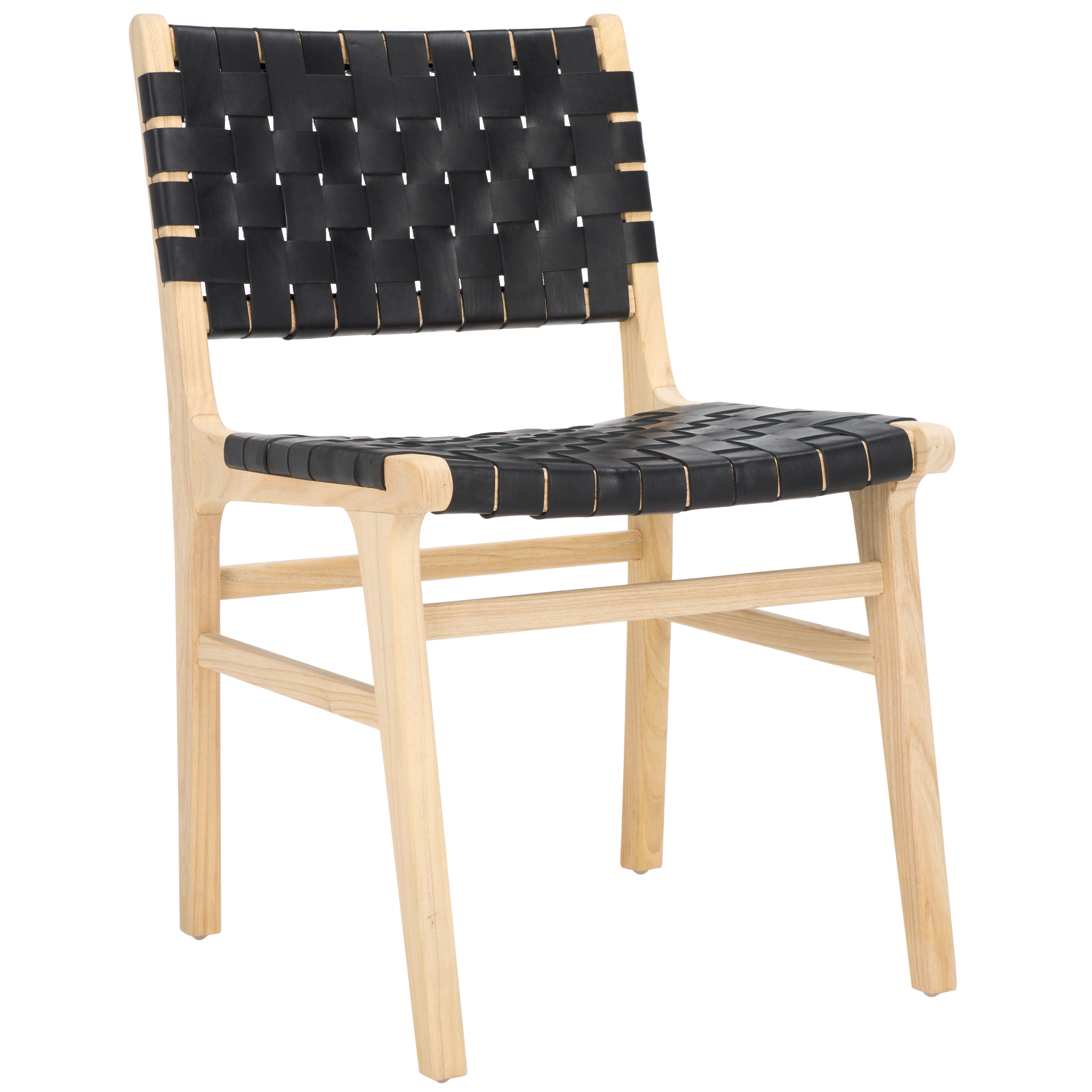 SAFAVIEH Taika Contemporary Leather Solid Dining Side Chair, Black/Light Natural (Set of 2)