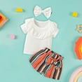 thumbnail image 5 of Toddler Kid Girl Clothes Stripe Short Sleeves Ruffle Tops + Bow Shorts 3Pcs Summer Outdoor Casual Girls Outfits, 5 of 5