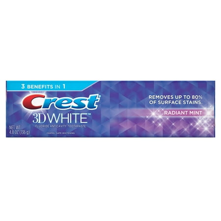 Crest 3D White Whitening Toothpaste, Radiant Mint, 4.8