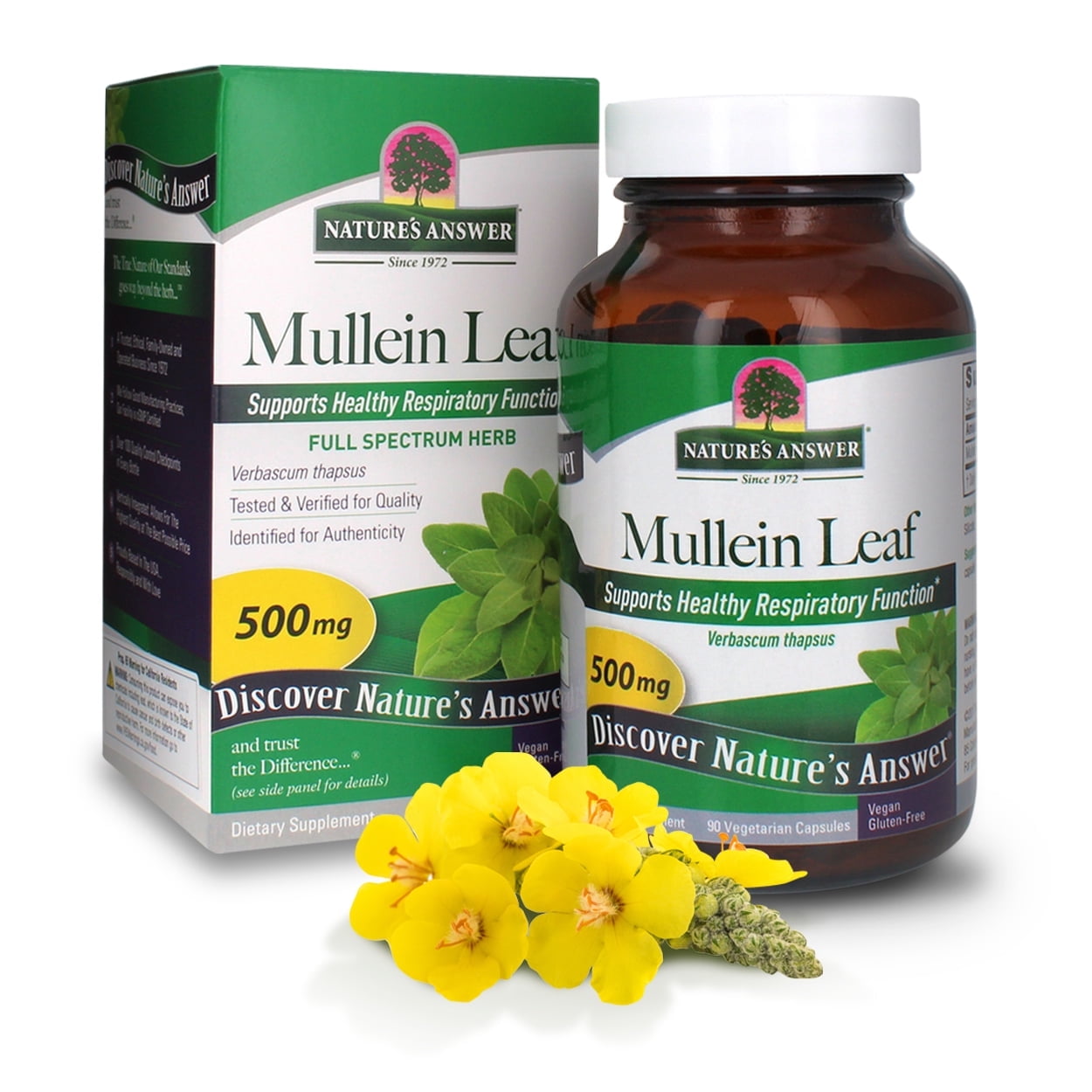 Nature’s Answer Mullein Leaf 500 mg, Respiratory & Lung Support, Vegan Herbal Supplement, Gluten-Free, 90 Capsules