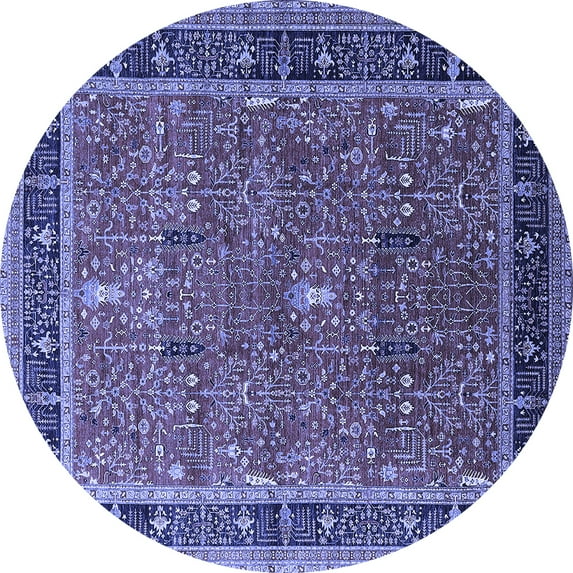 Ahgly Company Machine Washable Indoor Round Oriental Blue Industrial Area Rugs, 5' Round