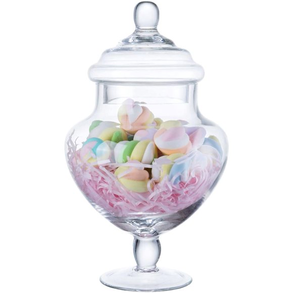 shiyou-Clear Glass Apothecary Jars, Heart Shape Candy Jars wiht Lid, Small Candy Canisters, Decorative Jar for Wedding and Display (Height: 9", Diameter: 5")