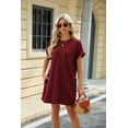thumbnail image 3 of QINCAO Womens Dress Summer Casual Roll Up Sleeves T Shirt Dress Solid Color Round Neck Mini Dress With Side Pockets S-2XL, 3 of 5