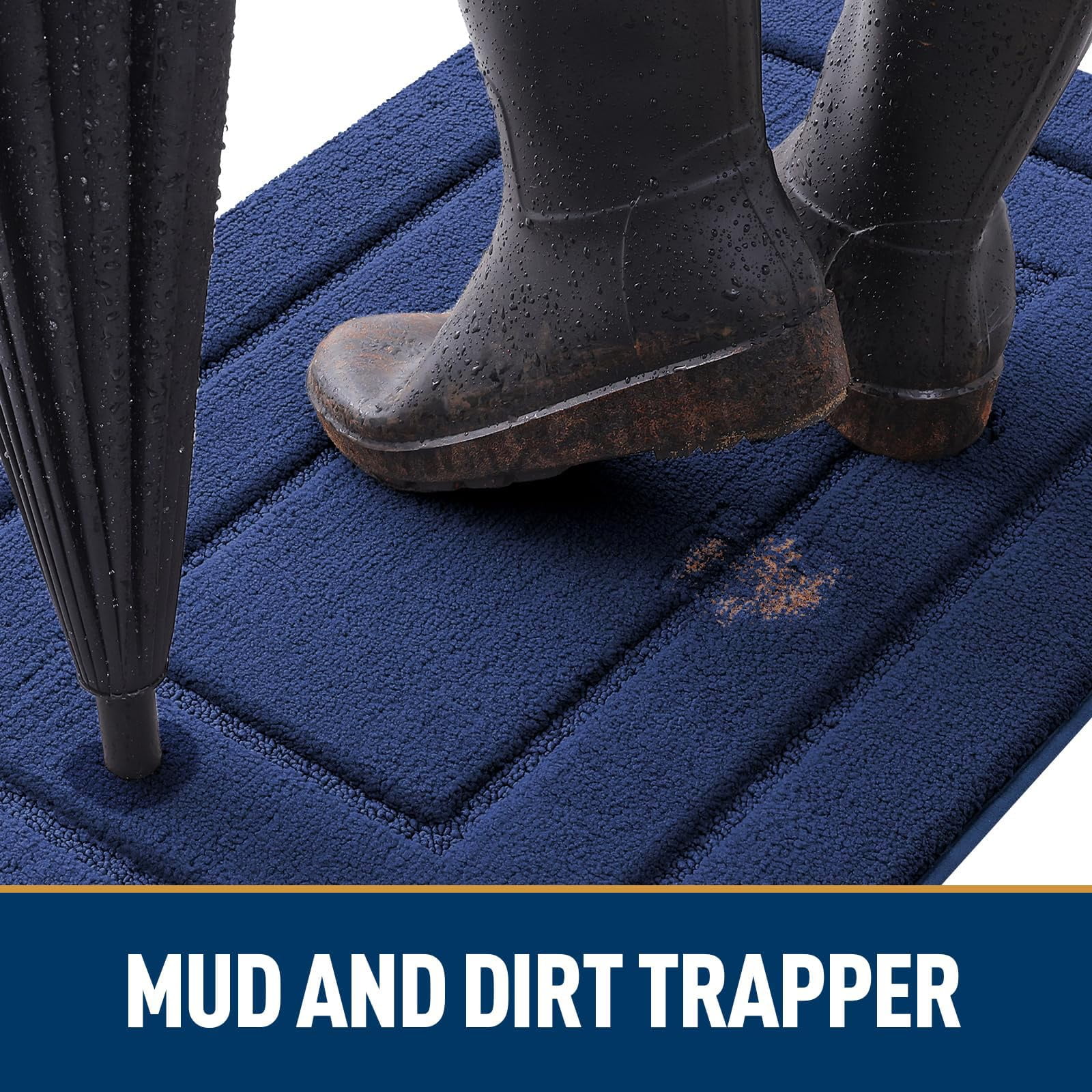 Buganda Door Mat for Inside, Absorbs Moisture and Low Profile Doormat Outdoor, Dirt Trapper Rugs for Entryway, 20"x30", Navy Blue