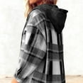 thumbnail image 6 of purcolt Womens Drawstring Fleece Sherpa Lined Flannel Hoodies Button Down Plaid Jackets Casual Long Sleeve Coats with Pockets, 6 of 8