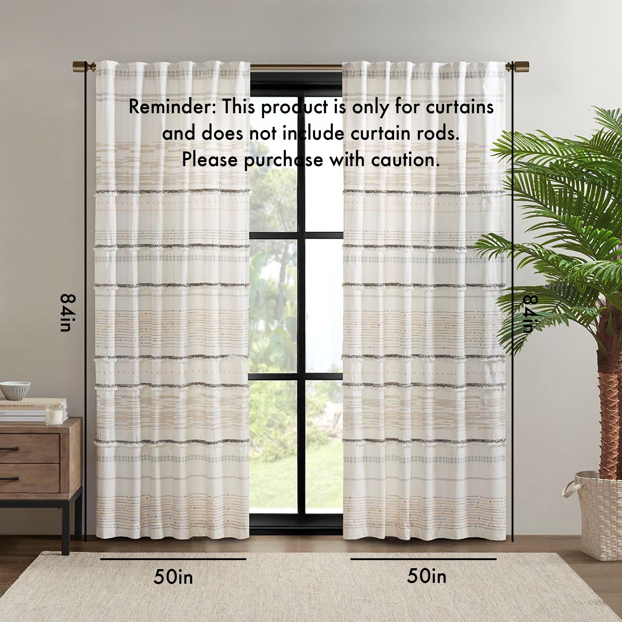 Cotton Printed Curtain Panel With Tassel Trim and Lining (Only 1 Pc Panel)