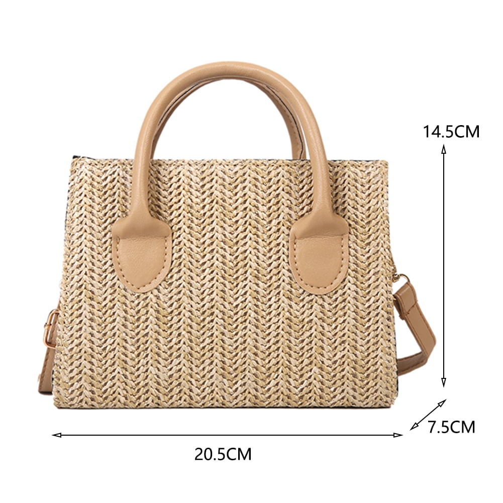 LoyGkgas New Straw Shoulder Bag Women Woven Leather Small Crossbody Tote  Handbag (Beige) 