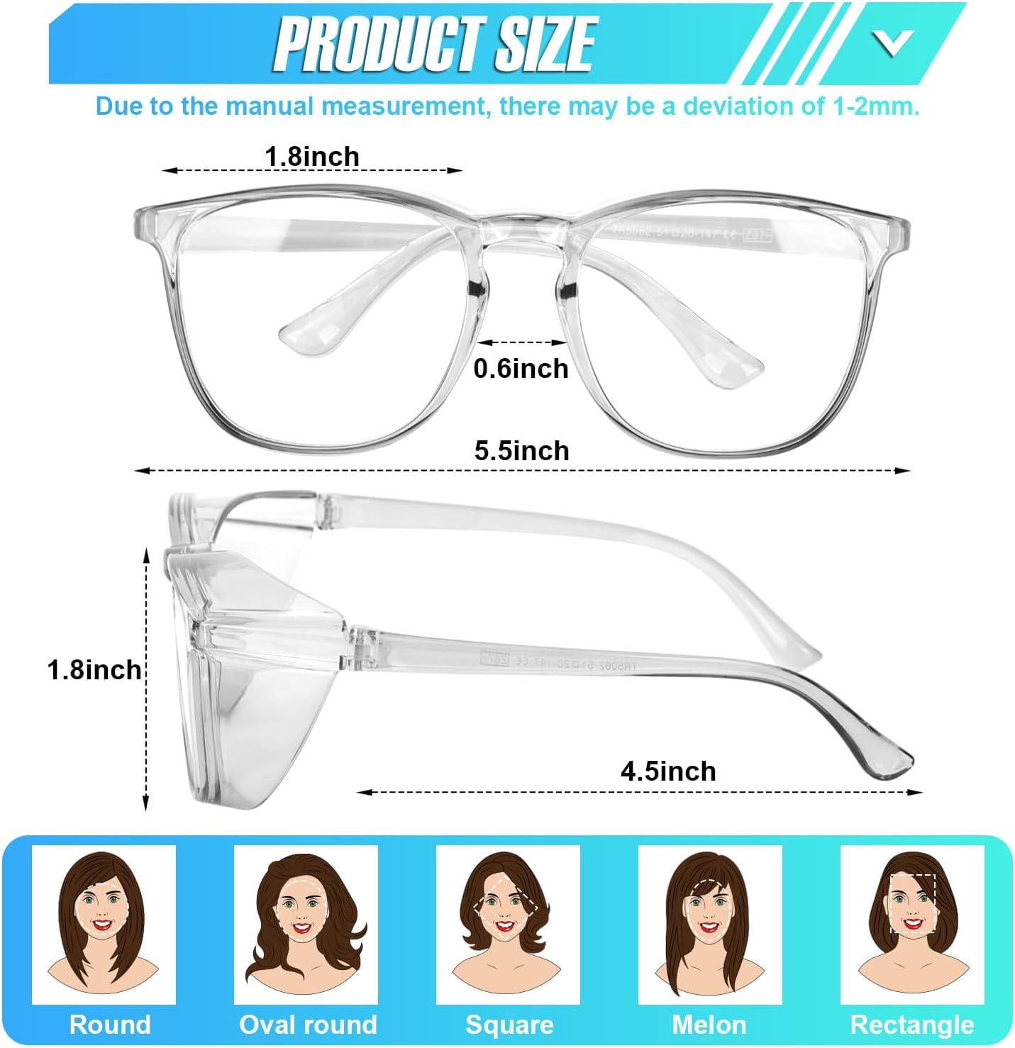 AM 4 Pack Safety Glasses Goggles For Women Anti Fog, Cute Protective Eyewear for Nurses, ANSI Z87+ Anti-Blue Light