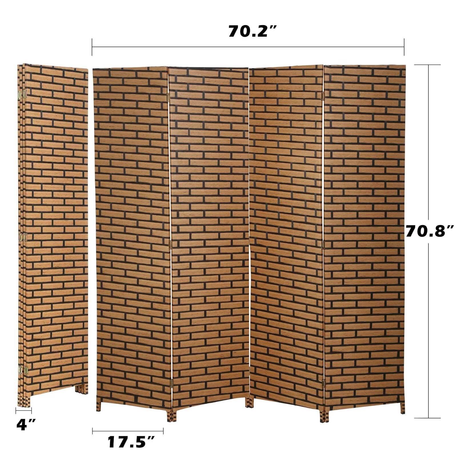 4 Panel Room Dividers Foldable Privacy Screen Decorative Indoor Screen 6TF Wooden Office Dividers Partition Wall for Home, Office, Bedroom, Brick