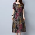 thumbnail image 3 of Fridja Robe Décontractée Ample à Manches Courtes Col Rond avec Poche en Coton Lin Imprimé pour Femmes, 3 of 8
