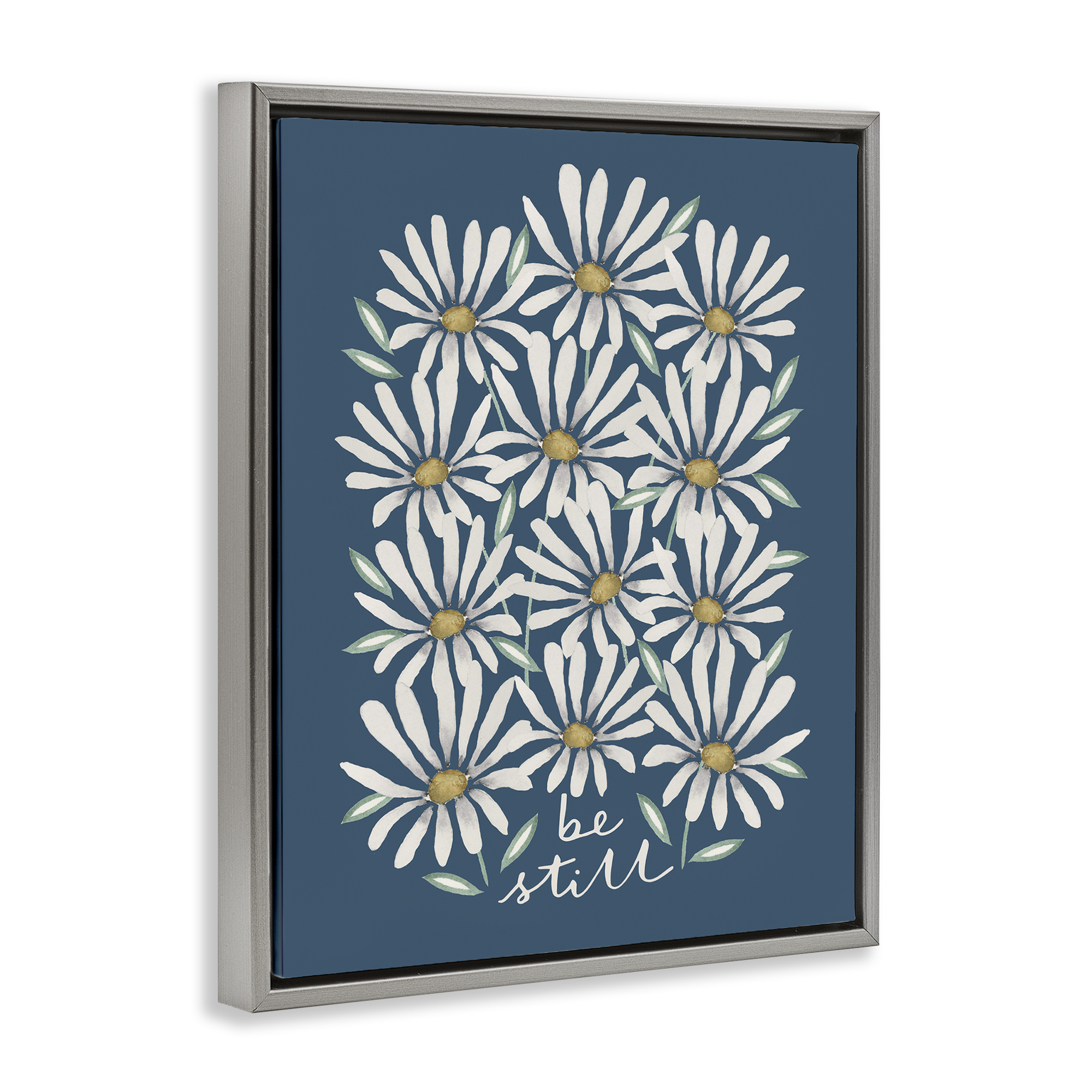 Stupell Industries Be Still Daisy Pattern Botanical & Floral Painting Gray Floater Framed Art Print Wall Art, 25 x 31
