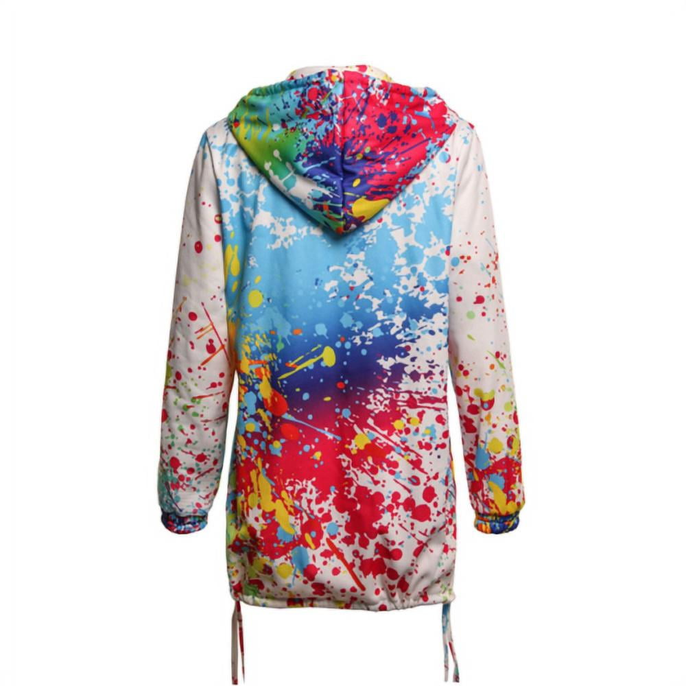 Leyben Jackets for Women Graffiti Colorful Print Zipper Long Sleeve Pocket Sport Casual Baggy Hoodie Coats Tops 