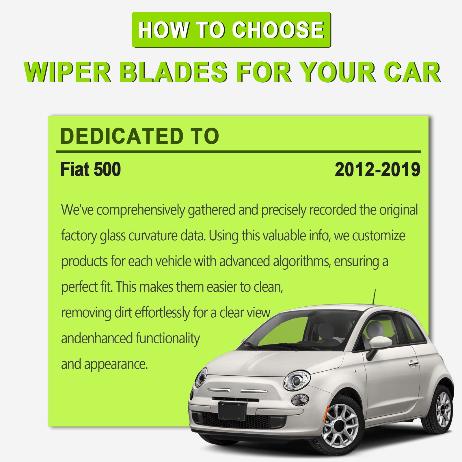 FARRLADI Silicone Windshield Wipers Replacement for Fiat 500 2012-2019,Original Equipment Automotive Replacement Wiper Blades - 24"+14"+11"(3 Pack)