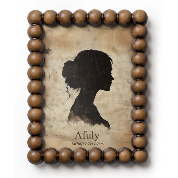 Afuly 5x7 Vintage Picture Frames Wood Beaded Rustic Dark Brown Frame for Wall Hanging or Tabletop Display, Antique Retro Home Decor, Photo Display, Gift