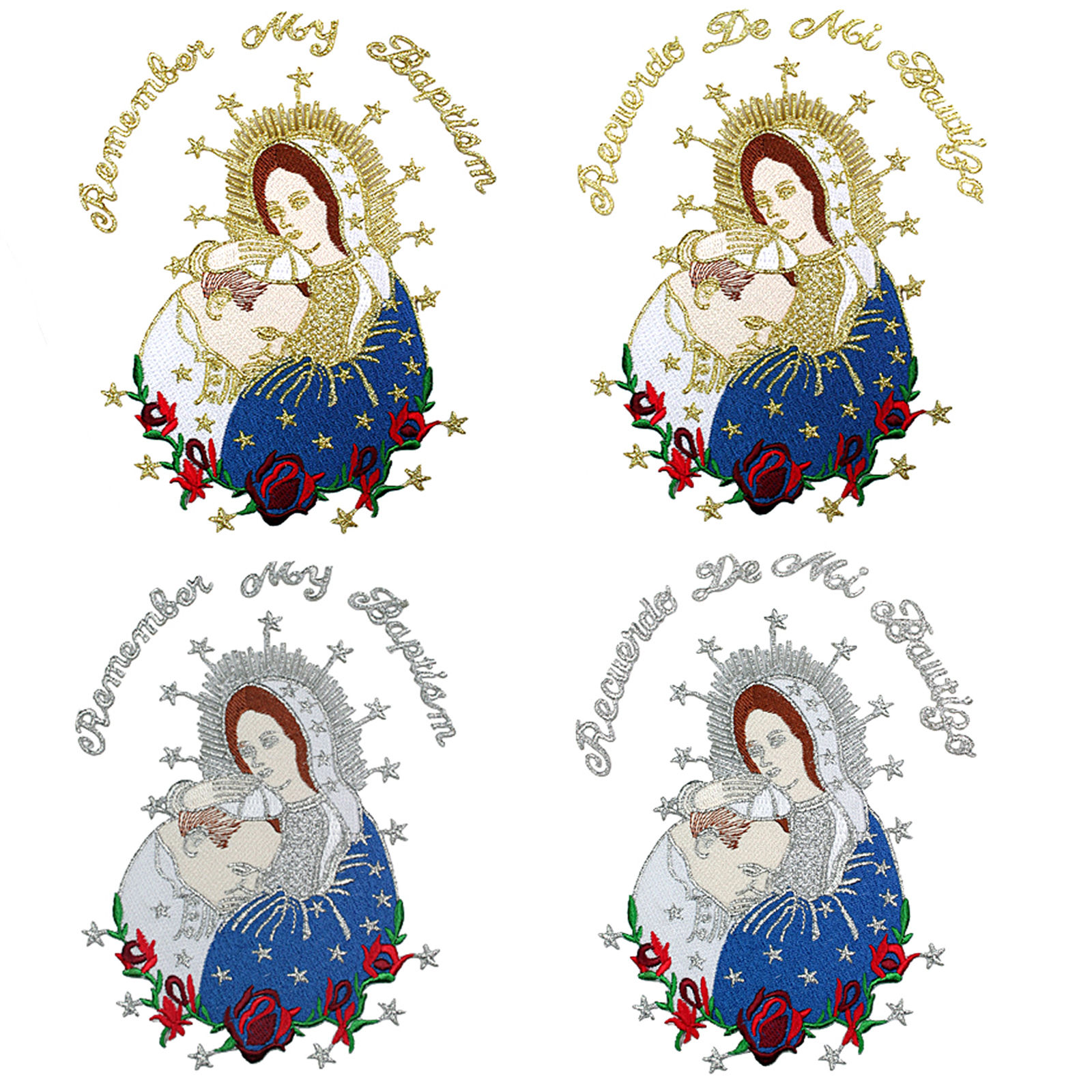 6pc Baptism White Tuxedo English Spanish Colored Silver Gold Pope Mary Stole