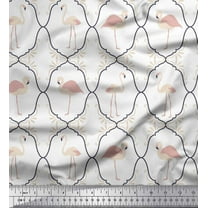 Soimoi White Heavy Canvas Fabric Flamingo & Moroccan Damask Print Fabric by the Yard 58 Inch Wide