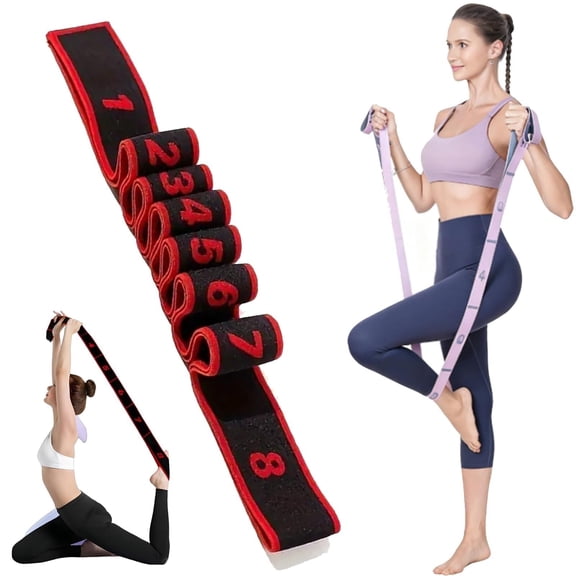 Fitness Resistance Band for Stretching and Yoga, Adjustable Elastic Strap with Numbered Loops, Home Workout Leg Stretcher for Pilates & Full Body Shaping