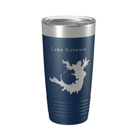 

Lake Konawa Map Tumbler Travel Mug Insulated Laser Engraved Coffee Cup Oklahoma 20 oz Navy Blue