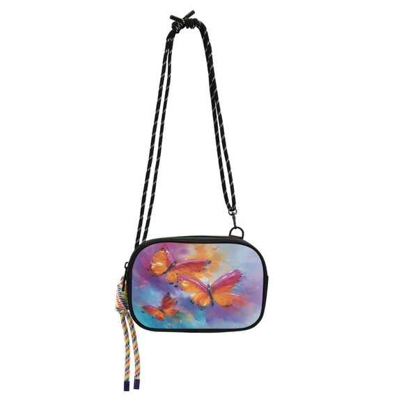 Stylish Crossbody Phone Bag Purse Handbags Adjustable Strap, Compact Design for Essentials Red and Orange Butterflies