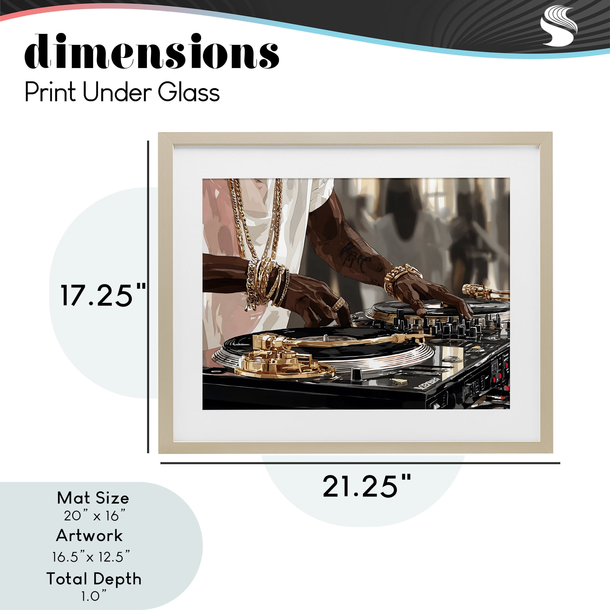 Stupell Industries Golden Sound DJ Turntables Birch Framed Print Under Glass, design by Franklyn Gregory