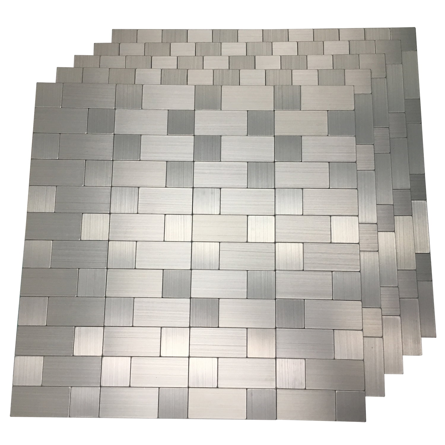 Art3d Peel and Stick Backsplash Tile 12"x12" Brushed Silver Aluminium Silver Bathroom/Kitchen Tile,Metal Wall Stickers (10-Pack)