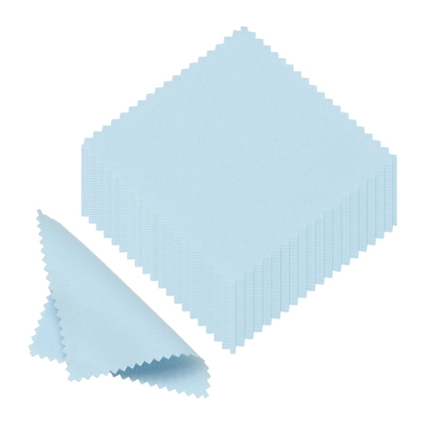 Uxcell Paño de Limpieza de Joyería de 3.15x3.15", 50 Piezas Paño de Pulido de Microfibra Doble Cara para Joyería de Plata, Oro y Latón, Azul