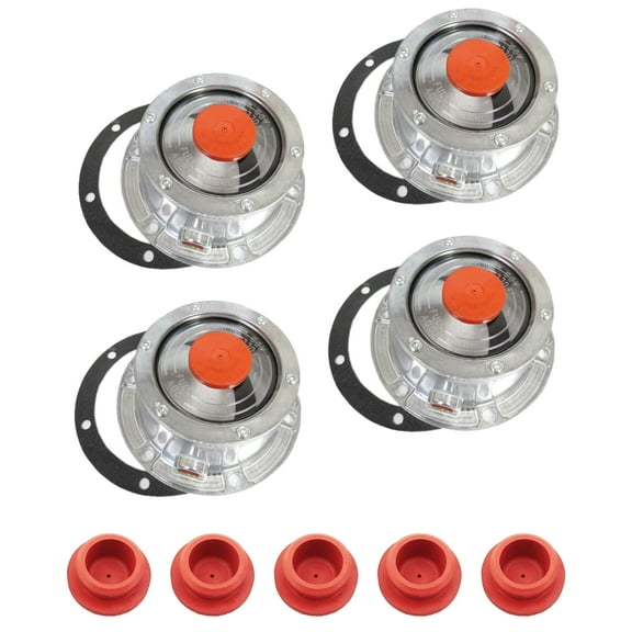 TORQUE 4 Pack 343-4009 Aluminum Hub Caps with 5 Extra Red Rubber Plug for Trailer Axle Replaces Stemco 343-4009, 3434009, SKF 1643, 1743, 1843 (4 x TR3434009   5 x TR3595990)