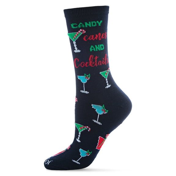 MeMoi Women's Candy Canes & Cocktails Holiday Crew Socks - Womens - Female, 9-11, Navy