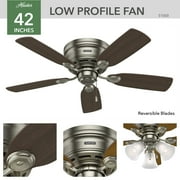 Hunter 42 inch Indoor Ceiling Fan No Light - Ceiling Fan without Light, Low Profile Mount, 5 Blades, For Bedroom, Living Room, or Kitchen, Pull Chain - Low Profile IV 51060, Antique Pewter