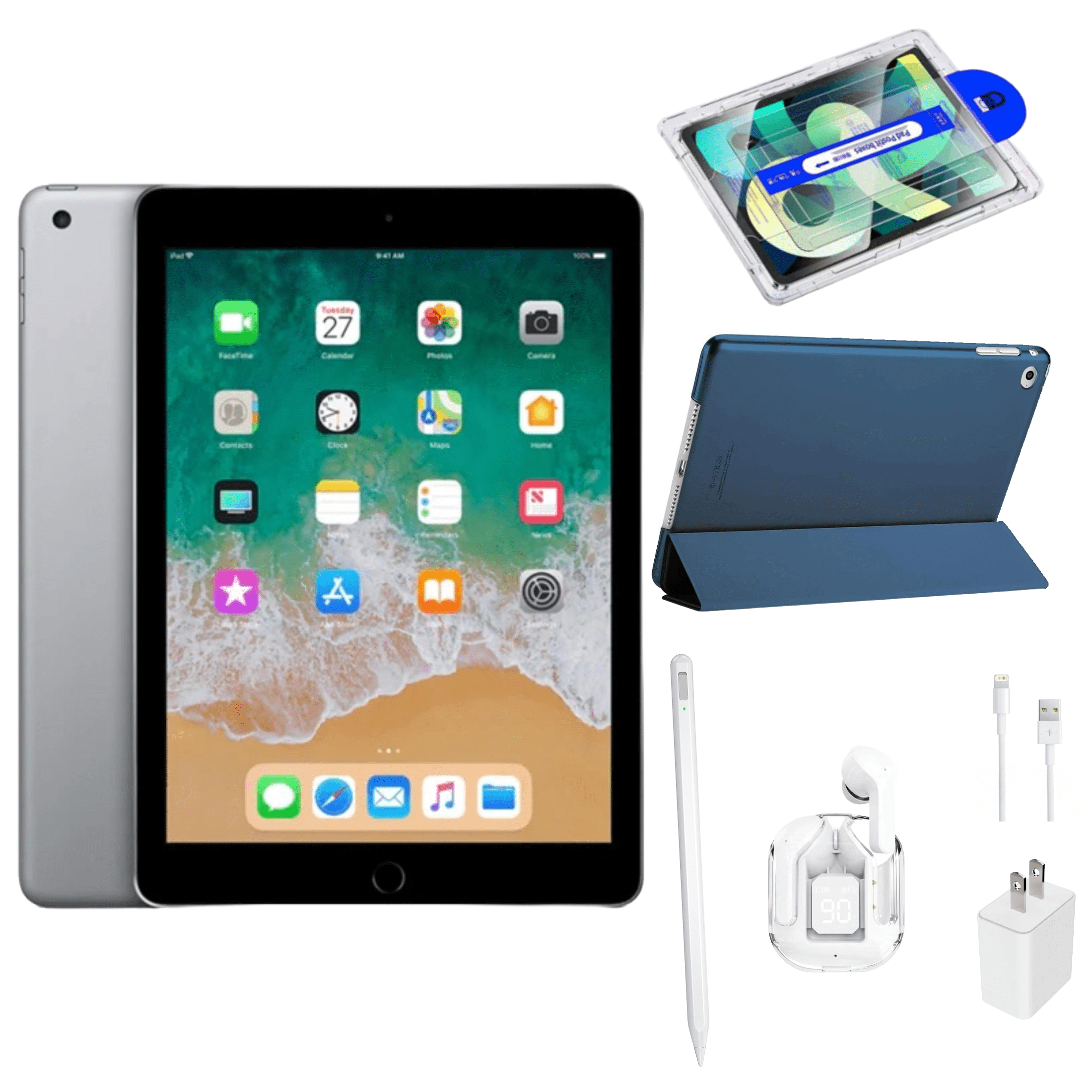 Restored Apple iPad 6 Bundle - 9.7" 32GB Space Gray (Wi-Fi) - Magnetic Smart Case, Wireless Earbuds, Stylus, Screen Protector, and Charger Included (Refurbished)