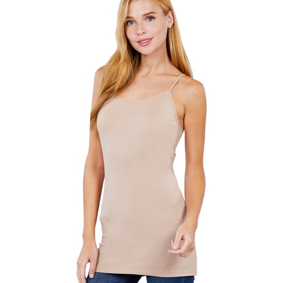 Women's Adjustable Saghetti Strap Fitted Stretchy Long Tank Top Cami-Plus Size Available (FAST & FREE SHIPPING)