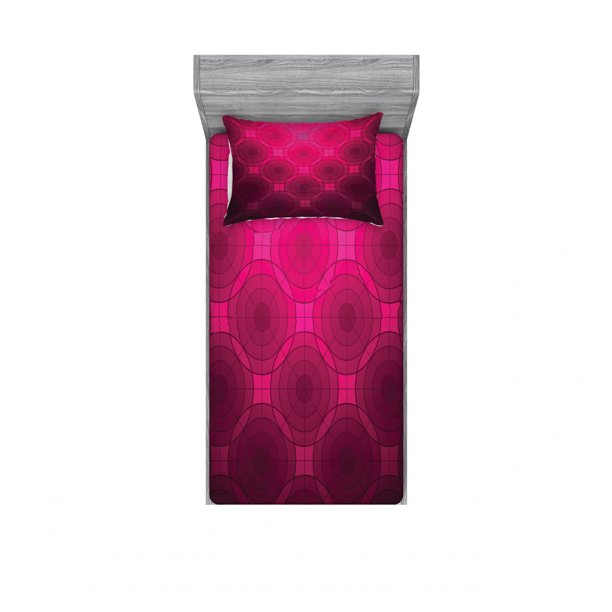 Magenta Bedding Set with Sheet & Covers, Disc Shaped Fluid Dynamics