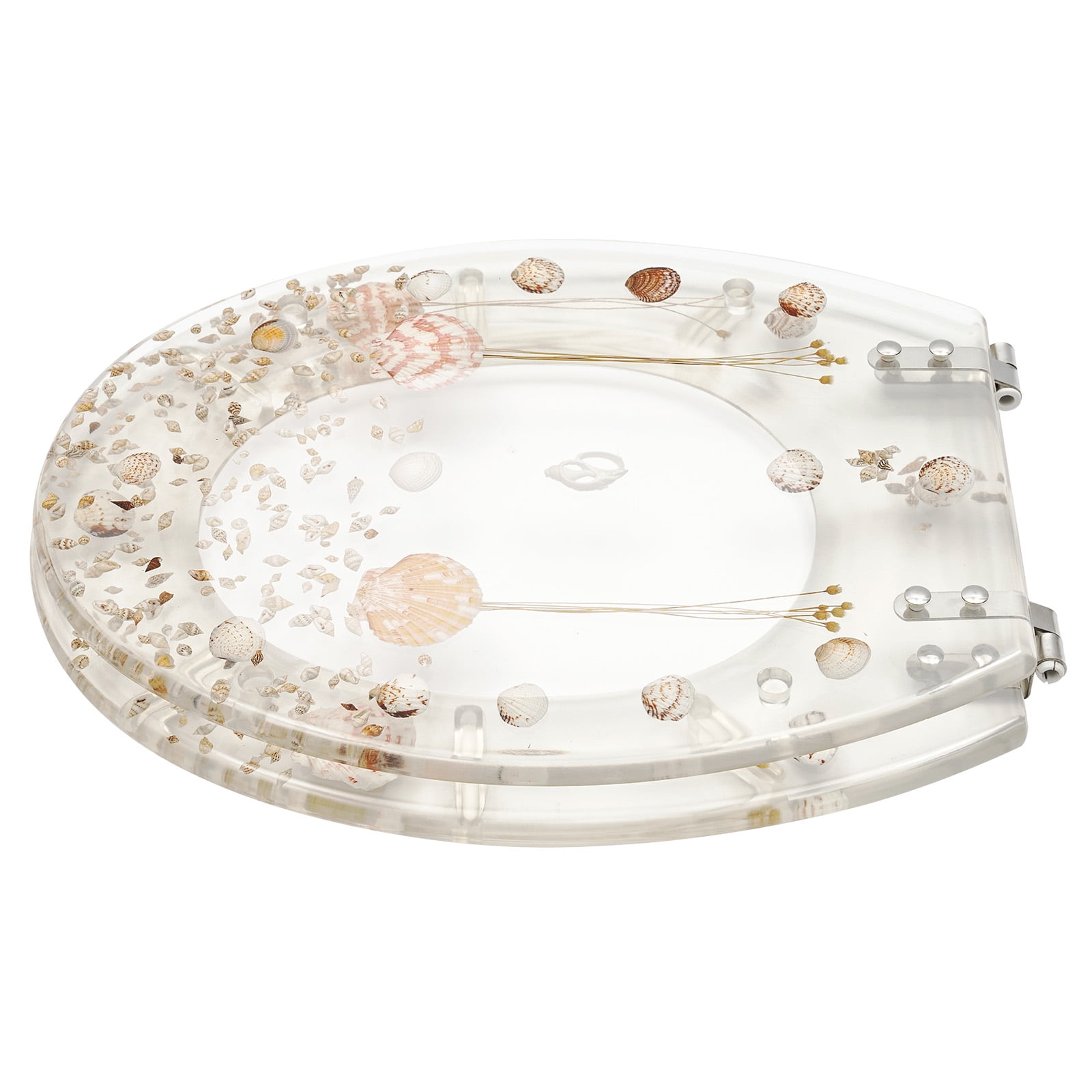 ChicHomey Clear Resin Toilet Seat  with Real Dried Flowers & Shells,Quiet-Close Seat,Universal Fit for  Standard Toilets – Easy to Clean & Install
